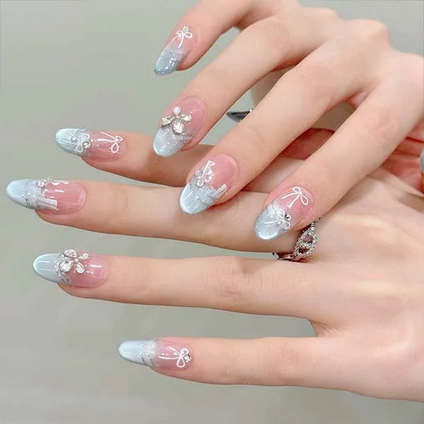 Close-up of custom-made handmade nail studs, designed to elevate the look of your nails with exquisite craftsmanship.