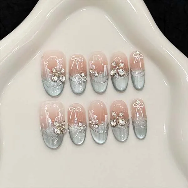 Close-up of custom-made handmade nail studs, designed to elevate the look of your nails with exquisite craftsmanship.